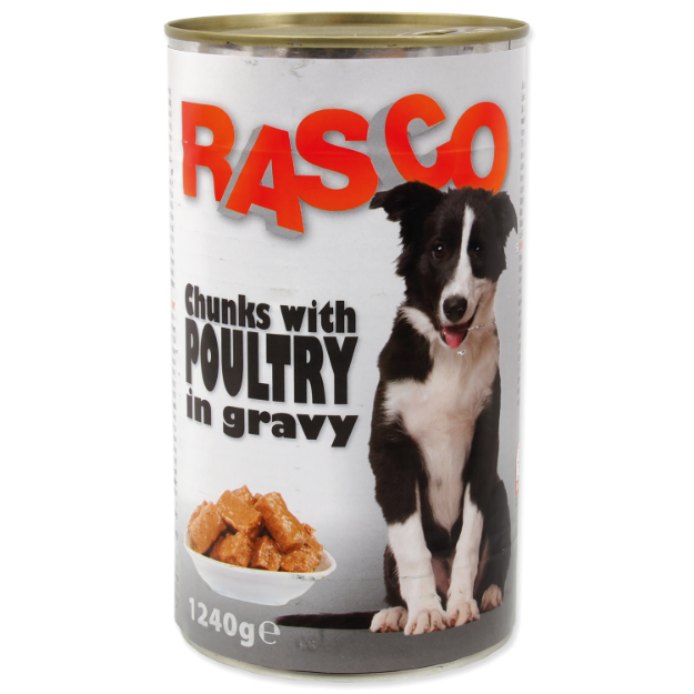 Konzerva RASCO Dog drubeží kousky ve štáve 1240g