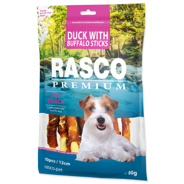 Pochoutka RASCO Premium tycinky buvolí obalené kachním masem 80g