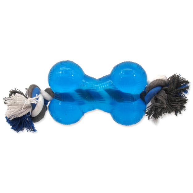 Hracka DOG FANTASY Strong kost gumová s provazem modrá 13,9 cm 