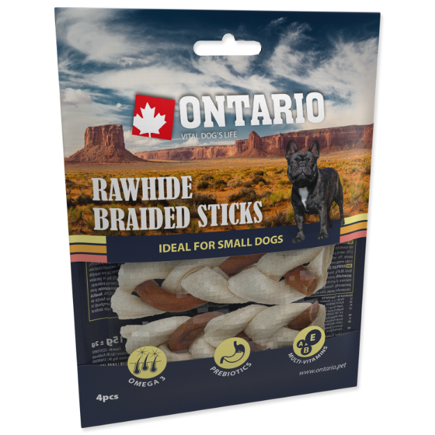 Picture of Snack ONTARIO Dog Rawhide Braided Stick Mix 7,5 cm 4ks